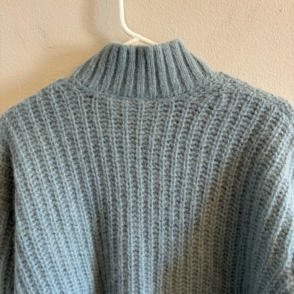 Sezane Josepha Sweater Wool Alpaca Mock Neck Chunky Knit Ribbed Frosted Blue XS - Picture 4 of 13